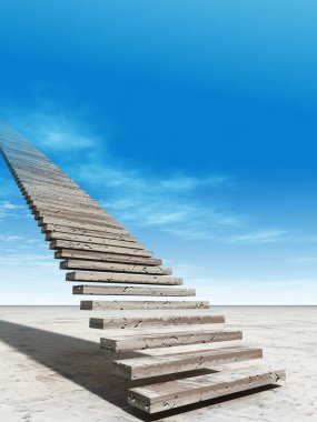 Kavram ya da kavramsal 3d illüstrasyon merdiven merdiven cennete çölde bulutlu gökyüzü arka plan üzerinde