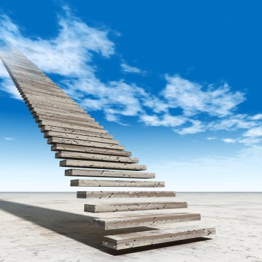 Kavram ya da kavramsal 3d illüstrasyon merdiven merdiven cennete çölde bulutlu gökyüzü arka plan üzerinde