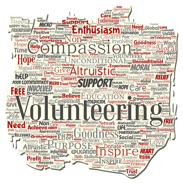 Vector Conceptual Volunteering Charity Humanitarian Old Torn Paper Word Cloud — Stock Vector