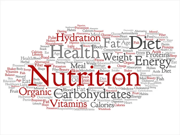 Concept Vectoriel Nutrition Conceptuelle Santé Alimentation Mot Abstrait Nuage Fond — Image vectorielle