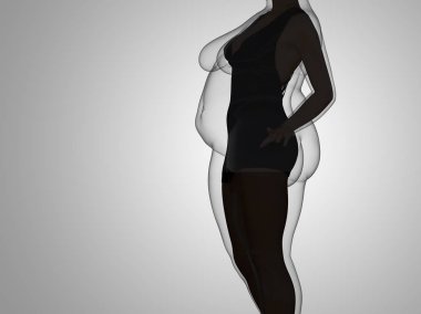 Kavramsal şişman kilolu obez kadın vs fit sağlıklı vücut kilo kaybını takiben ince ya da kas ince genç kadınla gri diyet. Fitness, beslenme veya şişmanlık obezite sağlık şekil 3d çizim