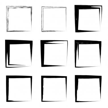 Koleksiyon veya sanatsal siyah boya el kümesi yaratıcı grungy fırça konturu kare kare veya beyaz arka plan üzerinde izole sınırları yaptı. Bir grunge eğitim kroki soyut yaratıcı mürekkep tasarım