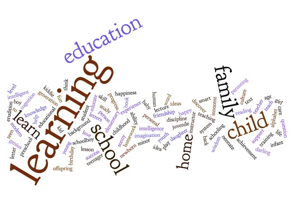 Έννοια Εννοιολογική Παιδί Εκπαίδευση Οικογενειακή Αφηρημένη Λέξη Σύννεφο Απομονωθεί Φόντο — Φωτογραφία Αρχείου