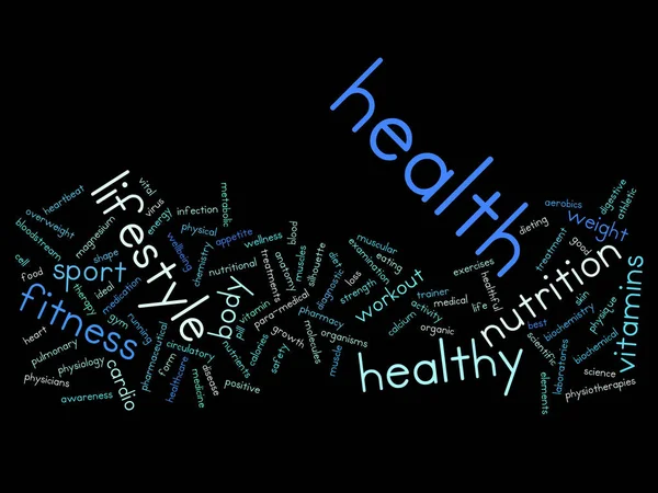 Concetto Concettuale Astratto Salute Dieta Sport Parola Nube Wordcloud Isolato — Foto Stock