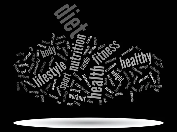 Concepto Abstracto Conceptual Dieta Salud Deporte Palabra Nube Wordcloud Aislado — Foto de Stock