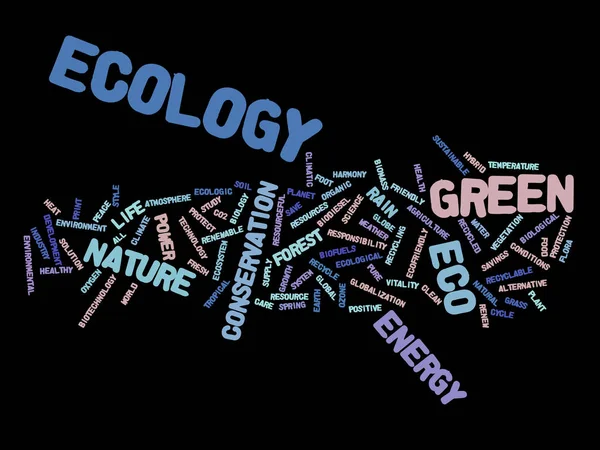 Concept of conceptuele abstracte groene ecologie of energie en instandhouding woord wolk tekst geïsoleerd op achtergrond — Stockfoto