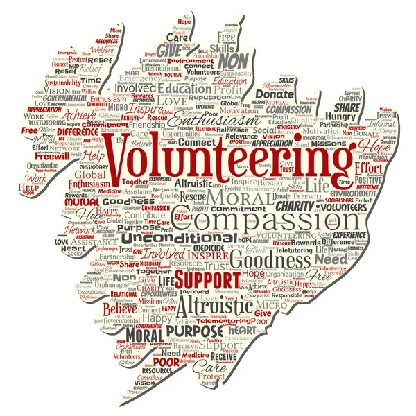 Vector Conceptual Volunteering Charity Humanitarian Old Torn Paper Word Cloud — Stock Vector