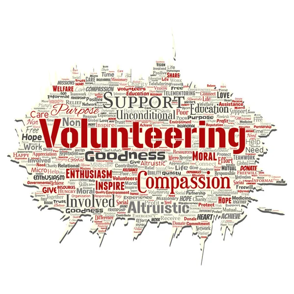 Vector Conceptual Volunteering Charity Humanitarian Old Torn Paper Word Cloud — Stock Vector