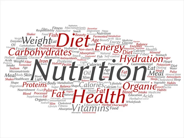 Concept Vectoriel Nutrition Conceptuelle Santé Alimentation Mot Abstrait Nuage Fond — Image vectorielle