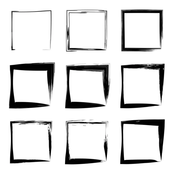 Collection or set of artistic black paint hand made creative grungy brush stroke square frames or borders isolated on white background. A grunge education sketch abstract creative ink design — Stock Photo, Image