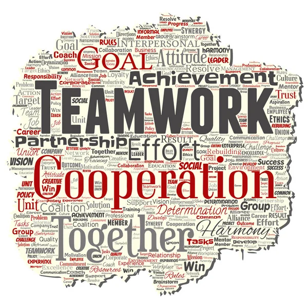 Vektorové koncepční týmová práce managementu staré roztrženého papíru červené partnerství myšlenku, úspěch cíl slovo cloud izolované pozadí. Koláž z podnikové strategie, koncepce řešení nebo tým spolupráce skupin — Stockový vektor