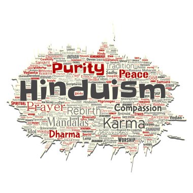 Vektör kavramsal Hinduizm, shiva, rama, yoga eski yırtık kağıt kelime izole arka plan bulut. Mandalalar, samsara, kutlama, gelenek, barış, merhamet, yeniden doğuş, karma, dharma kavramı kolaj