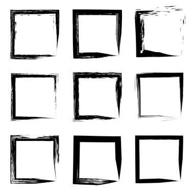 Koleksiyon veya sanatsal siyah boya el kümesi yaratıcı grungy fırça konturu kare kare veya beyaz arka plan üzerinde izole sınırları yaptı. Bir grunge eğitim kroki soyut yaratıcı mürekkep tasarım