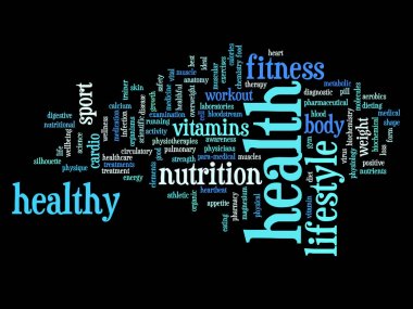 Kavram ya da kavramsal soyut sağlık diyet ya da spor kelime bulutu ya da arka plan üzerinde izole wordcloud