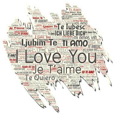 Çok dilde mesaj eski yırtık kağıt kelime izole bulut arka plan ben seni kavramsal tatlı romantik vektör. Sevgililer günü, romantik sevgi, mutlu duygu ya da tutku güzel kavramı kolaj