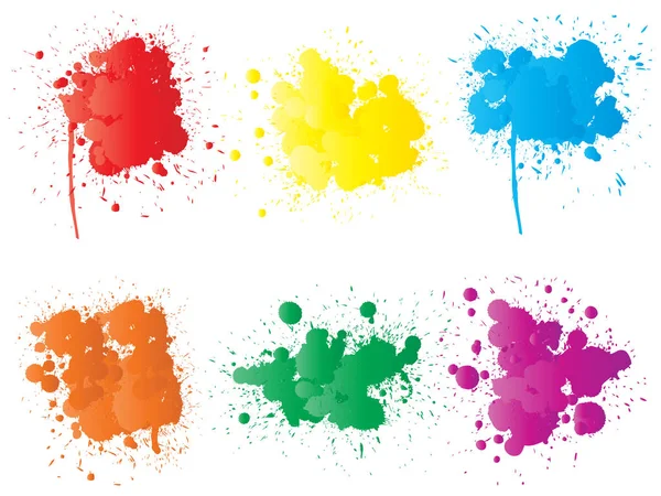 Vector collection of artistic grungy paint drop, hand made creative splash or splatter stroke set isolated white background. Abstract grunge dirty stains group, education or graphic art decoration — Stock Vector