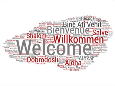 Kavram ya da kavramsal soyut hoş geldiniz ya da uluslararası kelime bulutu farklı dillerde veya çok dilli tebrik vektör. Dünya, yabancı, dünya çapında seyahat, kolaj çevirmek, tatil turizm metin