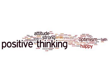 Kavram ya da kavramsal pozitif düşünce, mutlu ya da güçlü tutum soyut kelime izole üzerinde arka plan bulut