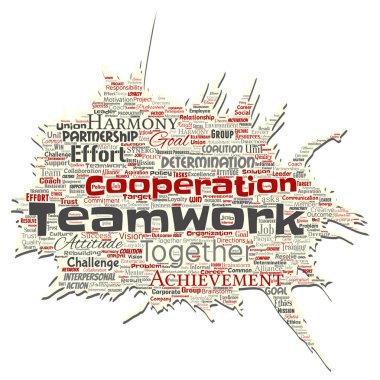 Vektör kavramsal ekip çalışması yönetimi eski yırtık kağıt kırmızı ortaklık fikri, başarı hedefi kelime izole arka plan bulut. İş stratejisi, kolaj grup işbirliği çözüm ya da takım kavramı