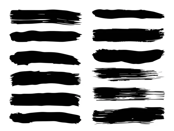Sammlung von künstlerischen grungy schwarze Farbe Hand gemacht kreative Pinselstrich gesetzt isoliert auf weißem Hintergrund. eine Gruppe abstrakter Grunge-Skizzen für die Designausbildung oder die grafische Dekoration — Stockfoto