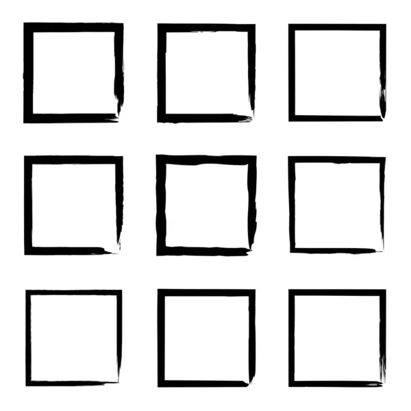 Collection or set of artistic black paint hand made creative grungy brush stroke square frames or borders isolated on white background. A grunge education sketch abstract creative ink design — Stock Photo, Image