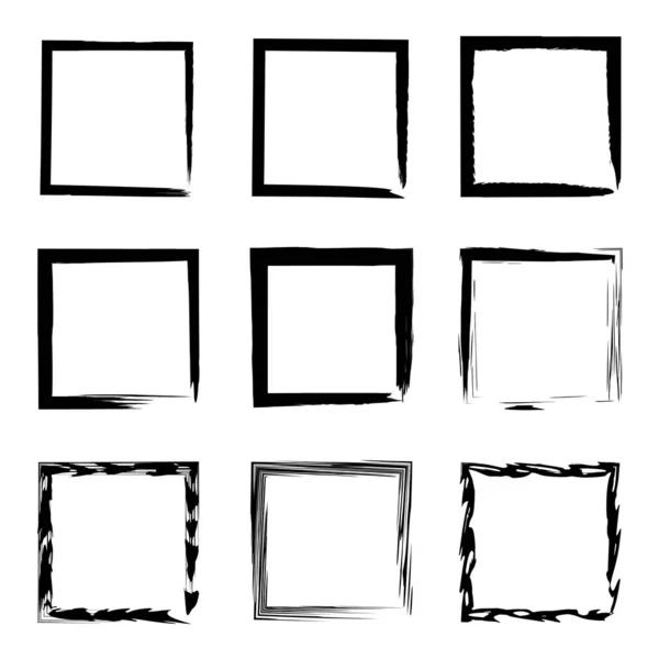 Συλλογή ή ένα σύνολο χέρι καλλιτεχνική μαύρο χρώμα γίνεται δημιουργική grungy βούρτσα εγκεφαλικό επεισόδιο τετράγωνο καρέ ή σύνορα που απομονώνονται σε λευκό φόντο. Μια grunge παιδεία σκίτσο αφηρημένη δημιουργική ΙΝΚ design — Φωτογραφία Αρχείου