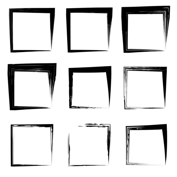 Collection or set of artistic black paint hand made creative grungy brush stroke square frames or borders isolated on white background. A grunge education sketch abstract creative ink design — Stock Photo, Image