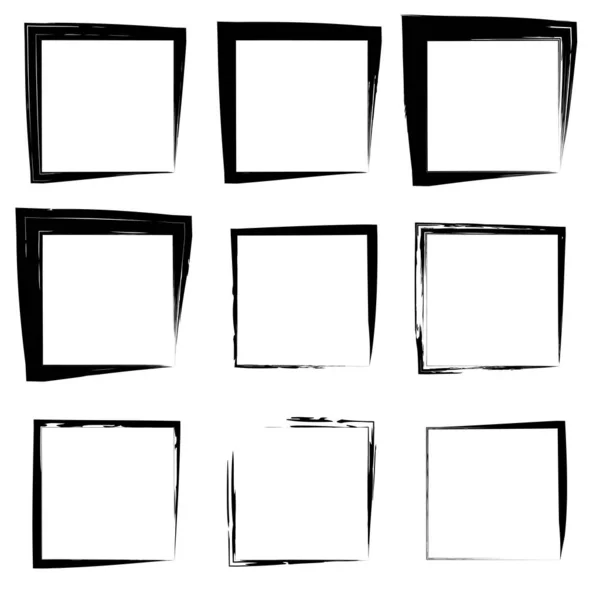 Collection or set of artistic black paint hand made creative grungy brush stroke square frames or borders isolated on white background. A grunge education sketch abstract creative ink design — Stock Photo, Image