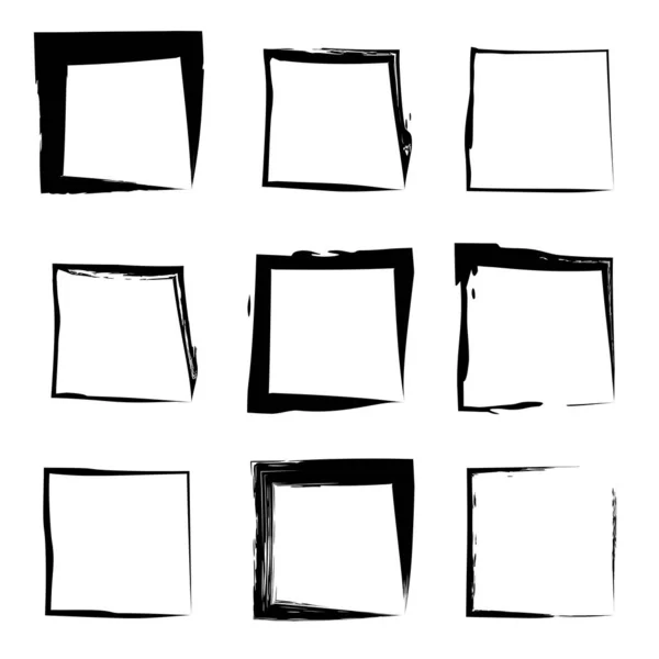 Collection or set of artistic black paint hand made creative grungy brush stroke square frames or borders isolated on white background. A grunge education sketch abstract creative ink design — Stock Photo, Image