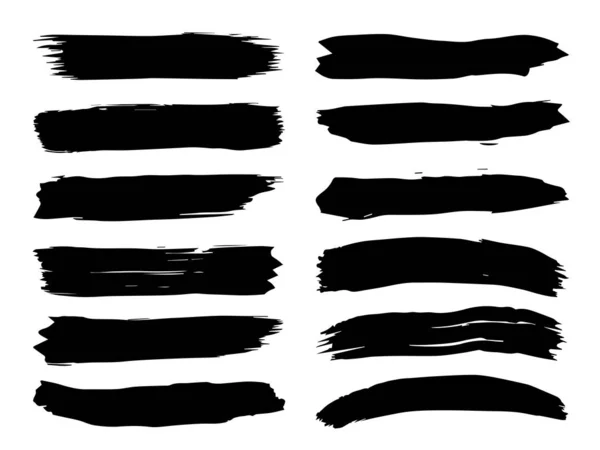 Colección de pintura negra grumosa artística hecha a mano creativo conjunto de pinceladas aisladas sobre fondo blanco. Un grupo de bocetos grunge abstractos para la educación en diseño o la decoración de arte gráfico — Foto de Stock