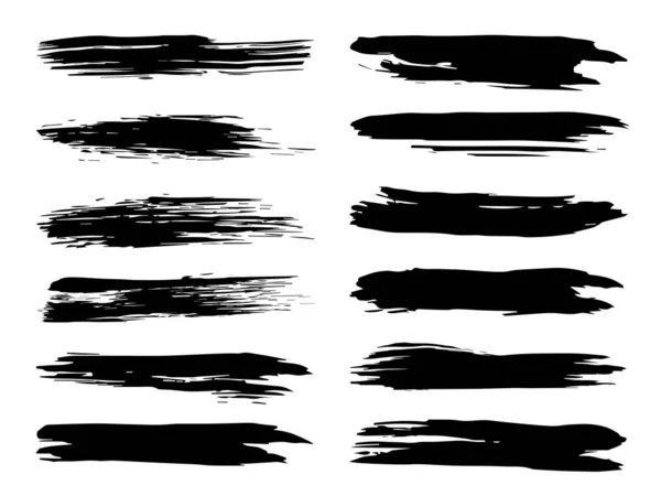 Collectie van artistieke grungy zwarte verf hand gemaakte creatieve penseelstreek geïsoleerd op witte achtergrond instellen. Een groep van abstracte grunge schetsen voor ontwerponderwijs of grafische kunst decoratie — Stockfoto