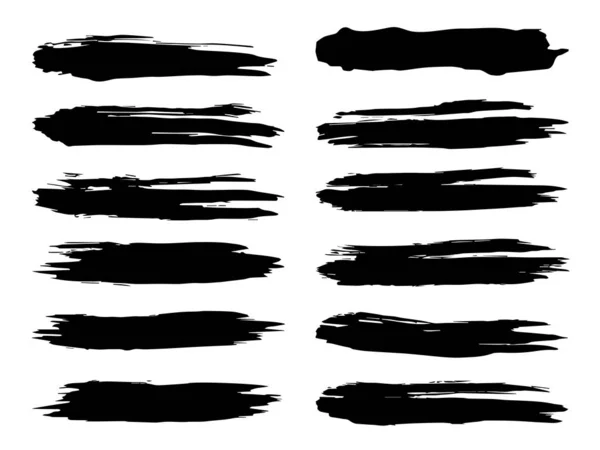 Collection of artistic grungy black paint hand made creative brush stroke set isolated on white background. A group of abstract grunge sketches for design education or graphic art decoration — Stock Photo, Image