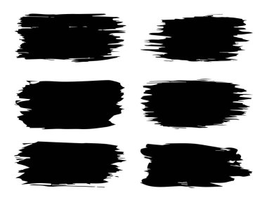 Vektör koleksiyonu ya da sanatsal siyah boya seti, mürekkep ya da akrilik el, grunge ya da grungy art olarak beyaza izole edilmiş yaratıcı fırça darbeleri, eğitim soyut unsurlar çerçeve tasarımı