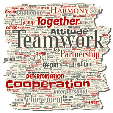 Vektör kavramsal ekip çalışması yönetimi eski yırtık kağıt kırmızı ortaklık fikri, başarı hedefi kelime izole arka plan bulut. İş stratejisi, kolaj grup işbirliği çözüm ya da takım kavramı