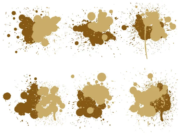 Vector collection of artistic grungy paint drop, hand made creative splash or splatter stroke set isolated white background. Abstract grunge dirty coffee stain group or graphic art vintage decoration — Stock Vector