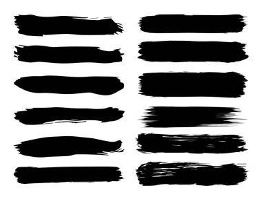 Sanatsal grungy siyah boya el yapılmış yaratıcı fırça darbesi topluluğu izole üzerinde beyaz arka plan ayarlayın. Soyut grunge skeçler tasarım eğitim veya grafik sanatı dekorasyon için bir grup