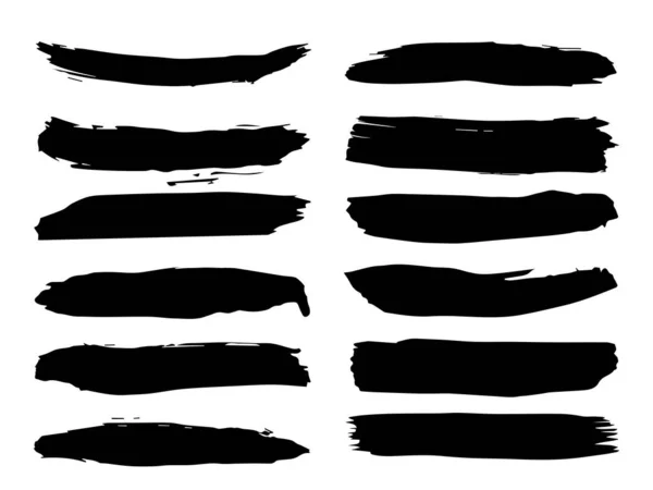 Collection of artistic grungy black paint hand made creative brush stroke set isolated on white background. A group of abstract grunge sketches for design education or graphic art decoration — Stock Photo, Image