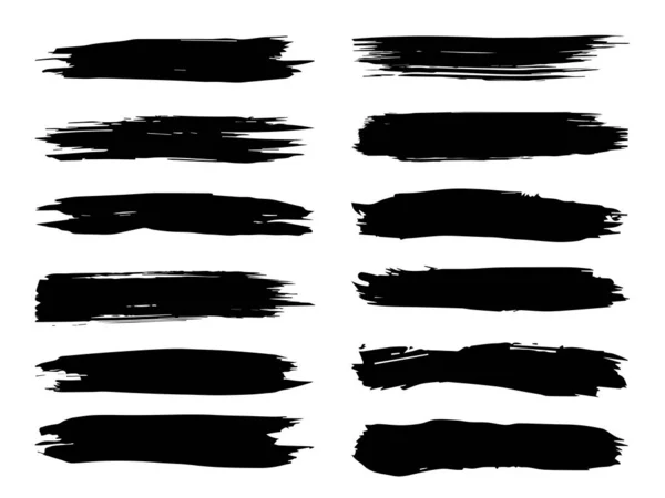 Colección de pintura negra grumosa artística hecha a mano creativo conjunto de pinceladas aisladas sobre fondo blanco. Un grupo de bocetos grunge abstractos para la educación en diseño o la decoración de arte gráfico —  Fotos de Stock