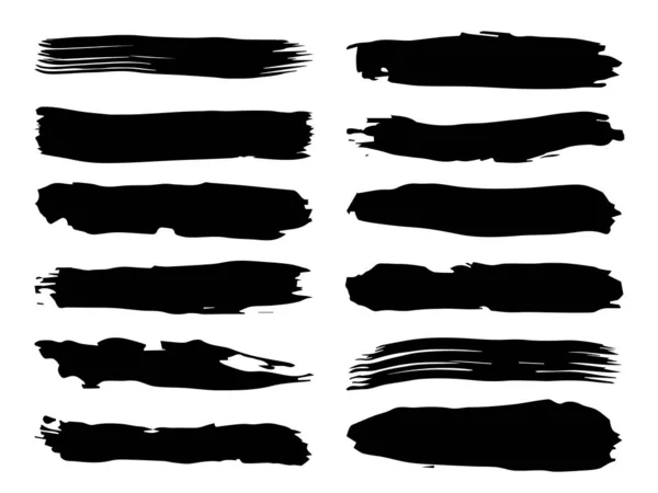 Collection of artistic grungy black paint hand made creative brush stroke set isolated on white background. A group of abstract grunge sketches for design education or graphic art decoration — Stock Photo, Image