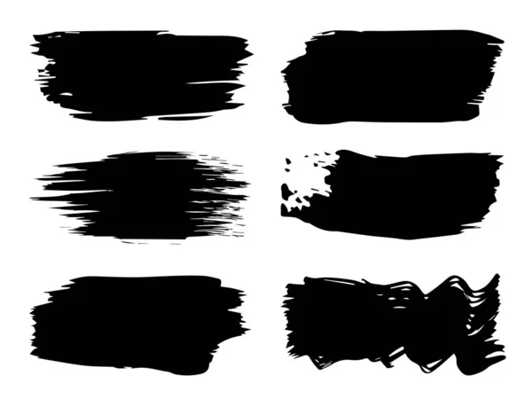 Collectie of set van artistieke zwarte verf, inkt of acryl handgemaakte creatieve Brush Stroke achtergronden geïsoleerd op wit als grunge of grungy kunst, onderwijs abstracte elementen frame design — Stockfoto