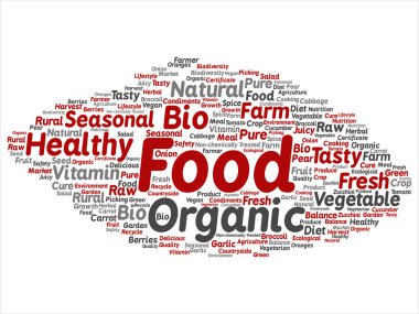 Arka plan izole kavramsal Organik Gıda sağlıklı bio sebze kelime bulut soyut vektör kavramı. Doğal, taze lezzetli çiftliği tarım, sertifika ekolojik Bahçe kalite kırpma metin kolaj