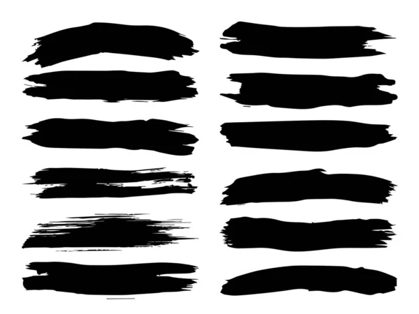 Векторна колекція художньої гранжевої чорної фарби зробила творчий набір мазків пензлем ізольованим на білому тлі. Група абстрактних гранжевих ескізів для дизайнерської освіти або прикраси графічного мистецтва — стоковий вектор