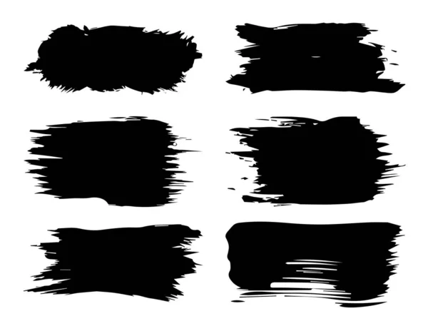 Vector collection or set of artistic black paint, ink or acrylic hand made creative brush stroke backgrounds isolated on white as grunge or grungy art, education abstract elements frame design — Stock Vector