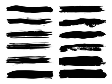 Sanatsal grungy siyah boya el yapılmış yaratıcı fırça darbesi topluluğu izole üzerinde beyaz arka plan ayarlayın. Soyut grunge skeçler tasarım eğitim veya grafik sanatı dekorasyon için bir grup