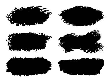 Koleksiyon veya sanatsal siyah boya seti, mürekkep veya akrilik el grunge veya grungy sanat, eğitim soyut elemanları çerçeve tasarımı olarak beyaz izole yaratıcı fırça kontur arka planlar yaptı