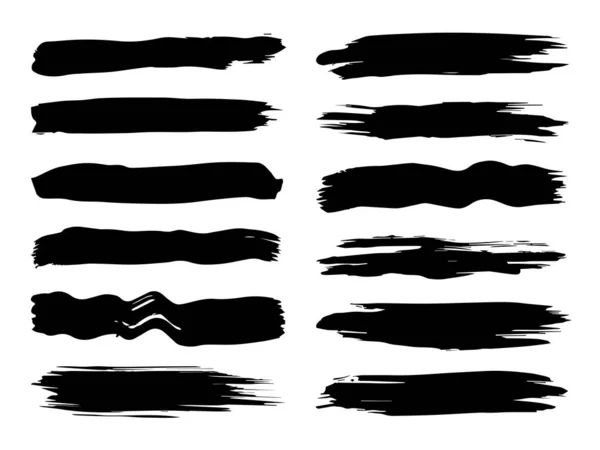Колекція художньої гранжевої чорної фарби ручної роботи зробила творчий набір пензлів ізольованим на білому тлі. Група абстрактних гранжевих ескізів для дизайнерської освіти або прикраси графічного мистецтва — стокове фото