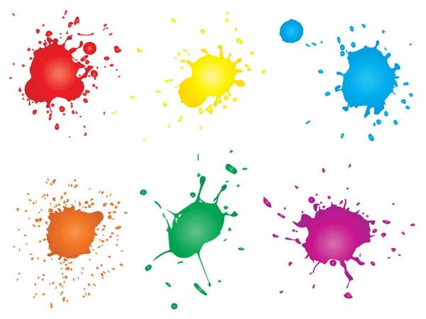 Vector collection of artistic grungy paint drop, hand made creative splash or splatter stroke set isolated white background. Abstract grunge dirty stains group, education or graphic art decoration — Stock Vector