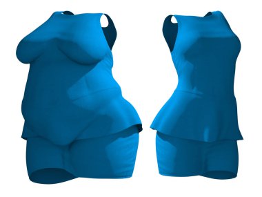 Kavramsal şişman kilolu obez kadın elbise kıyafet vs slim fit sağlıklı vücut izole ağırlık kaybı veya diyet ince genç kadının peşinden. Bir fitness, beslenme veya şişmanlık obezite sağlık şekil 3d çizim