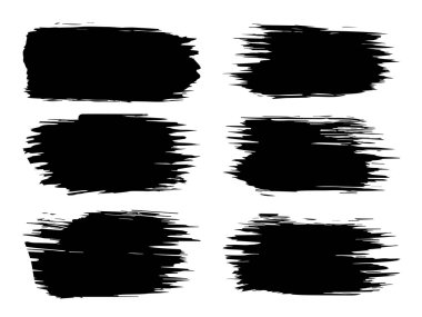 Vektör koleksiyonu ya da sanatsal siyah boya seti, mürekkep ya da akrilik el, grunge ya da grungy art olarak beyaza izole edilmiş yaratıcı fırça darbeleri, eğitim soyut unsurlar çerçeve tasarımı