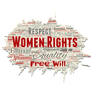 Vektör kavramsal kadın hakları, eşitlik, serbest eski yırtık kağıt kelime izole bulut arka plan. Feminizm, güçlendirme, dürüstlük, fırsatları, farkındalık, cesaret, eğitim kavramı kolaj